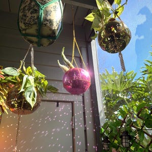 5” Disco Ball Hanging Planter WITH Live Starter Plant: Handmade Retro Boho Home Decor
