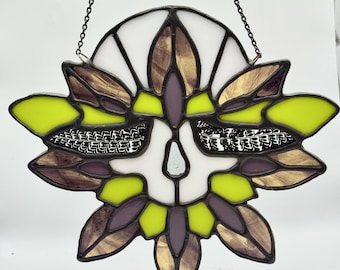 Stained Glass Moth Skull Suncatcher • Handmade Gothic Nature Window Art