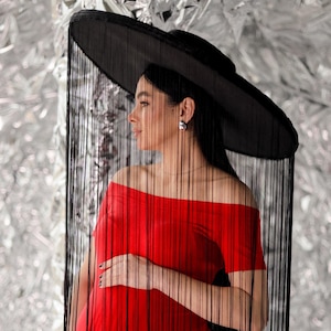 Black Maternity Photoshoot Hat: Long Fringe, Dramatic Photo Prop