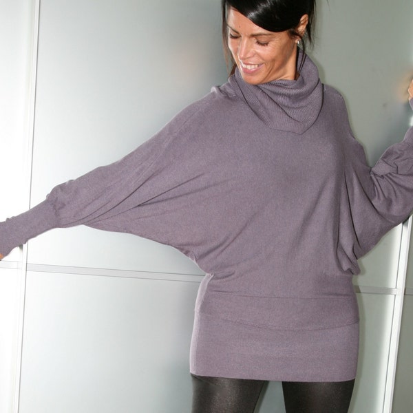 Lilac Womens Wool Knit Sweater Cowl Neckline Dolman Sleeves Size S M L