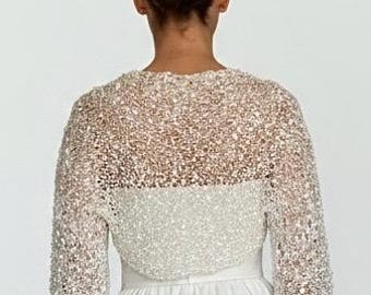 White Bridal Bolero Crochet | Wedding Shrug Cotton Viscose | Lace Cover Up for Bride Bridesmaid Mother of the Bride | Elegant Wedding Wrap