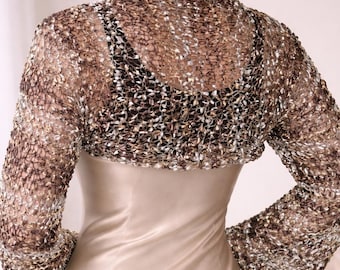 Bolero da sposa color oro champagne, coprispalle da sposa, bolero all'uncinetto per damigelle, elegante coprispalle per la madre della sposa, scialle formale da sera