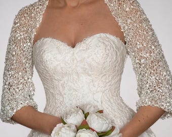 White Bridal Bolero Crochet | Wedding Shrug Cotton Viscose | Lace Cover Up for Bride Bridesmaid Mother of the Bride | Elegant Wedding Wrap