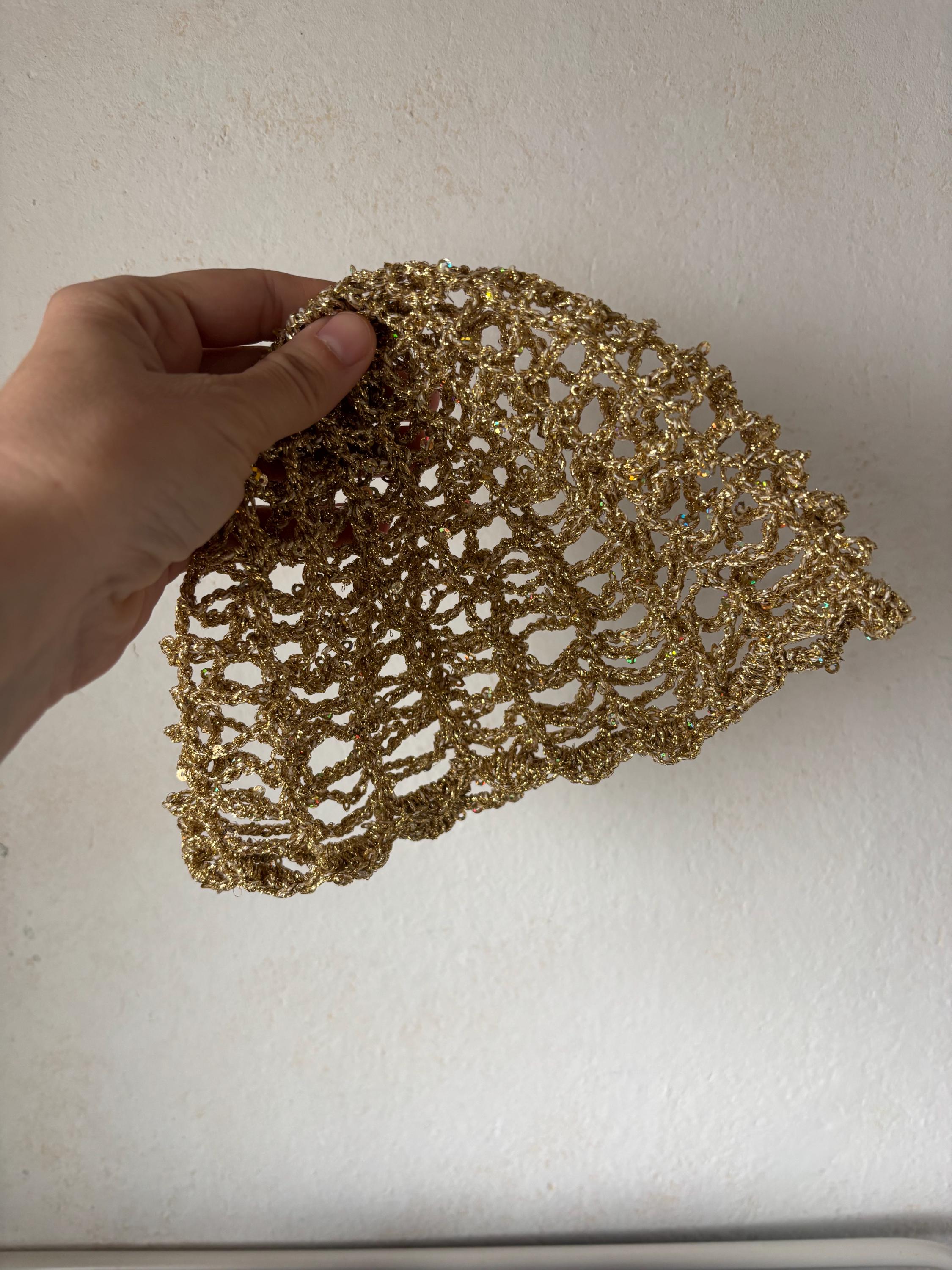 Gold Sequin Mesh Crochet Skull Cap, Sparkly Fishnet Beanie, Boho Summer ...