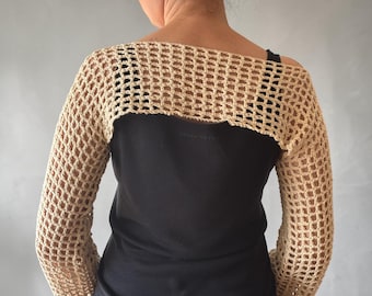 Ivory Crochet Mesh Sweater 100% Cotton – Lightweight Knit Top, Boho Summer Pullover, Sheer Festival Top, Handmade Open Knit Sweater