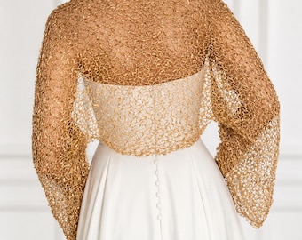 Gold Bridal Bolero Shrug, Crochet Wedding Bolero, Elegant Gold Wedding Cover Up, Bridesmaid Wrap, Mother of Bride Outfit, Evening Bolero