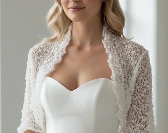 Bolero de novia para escapadas – Bolero de crochet blanco para boda – Vestido de novia estilo bohemio estilo bosque – Chal romántico hecho a mano