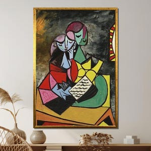 Cubist Embrace Canvas, Picasso Style Couple Wall Art, Abstract Love Painting Print, Colorful Geometric Art, Ready To Hang