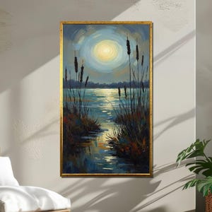 Moonlit Lake Canvas: Impressionist Night Landscape Wall Art