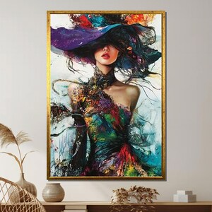 Impressão em tela de mulher abstrata: arte de parede com retrato de moda colorida