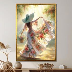Floral Dress Woman Canvas Print: Elegant Garden Wall Art