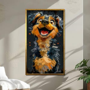 Happy Dog Canvas, Colorful Cartoon Style Dog Art Print, Joyful Pet Portrait Wall Decor, Playful Puppy Painting, Vibrant Animal Lover Gift