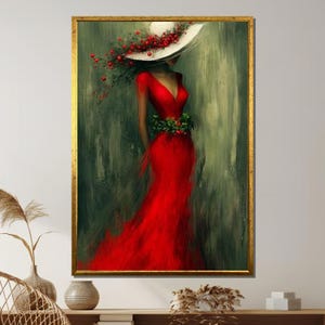 Elegant Woman in Red Dress Canvas: Glamorous Fashion Wall Art