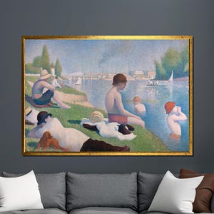 Seurat Bathers at Asnières Canvas, Pointillist River Scene Print, Neo-Impressionist Summer Leisure  Art,Classic French Painting Reproduction