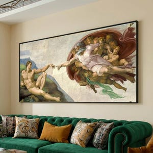 Impresión en lienzo de La creación de Adán, Arte renacentista, Capilla Sixtina