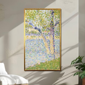 Paul Signac Canvas Print: Pointillist Tree-Lined Riverbank Art