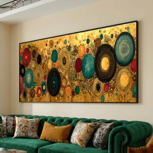 Abstrakta cirklar Canvastavla, Geometrisk dekor i Klimt-stil, Guldblå samtida väggkonst