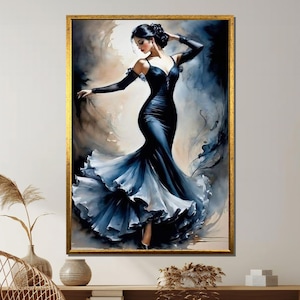 Flamenco Dancer Canvas Print: Elegant Black Dress Woman Wall Art