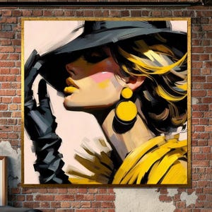 Mujer glamurosa en lienzo amarillo: Ilustración de moda moderna