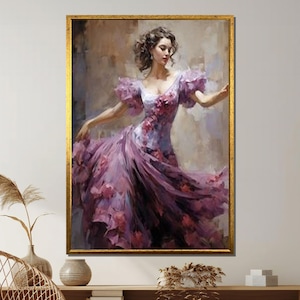 Elegant Woman in Lavender Dress Canvas: Romantic Impressionist Art Print