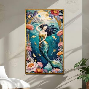 Mermaid Canvas Print: Ocean Goddess Floral Fantasy Wall Art