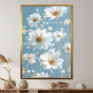 White Daisy Canvas Print: Soft Floral Wall Art, Framed