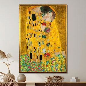 The Kiss Canvas Print, Gustav Klimt Inspired Art, Romantic Gold Wall Art, Symbolist Love Painting, Wall Art Canvas Design, Ready To Hang