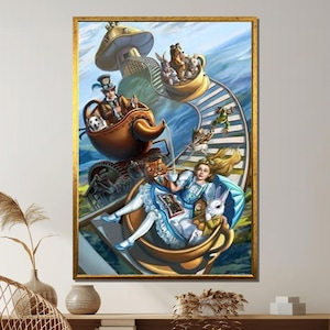 Alice in Wonderland Canvas Art: Whimsical Teacup Roller Coaster Print