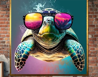 Sonnenbrille Schildkröte Leinwand Kunst: Bunt Tropisch Pop Art Decor