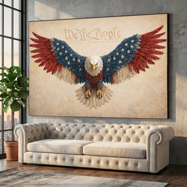 American Flag Eagle Canvas Art, Patriotic Wall Decor