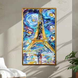 Eiffel Tower Couple Canvas: Romantic Paris Impressionist Wall Art