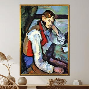 Cézanne Boy in Red Vest Canvas: Post-Impressionist Portrait Art