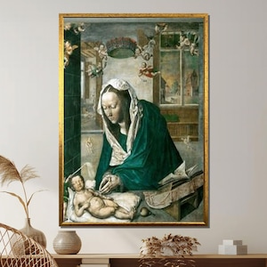 Virgin and Child Canvas, Northern Renaissance Religious Wall Art, Devotional Madonna Scene Print, Sacred Old Master Painting