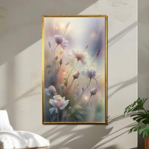 Dreamy Floral Canvas, Soft Pastel Flower Wall Art, Ethereal Bloom Painting Print, Romantic Botanical Artwork, Framed Canvas Ready to Hang