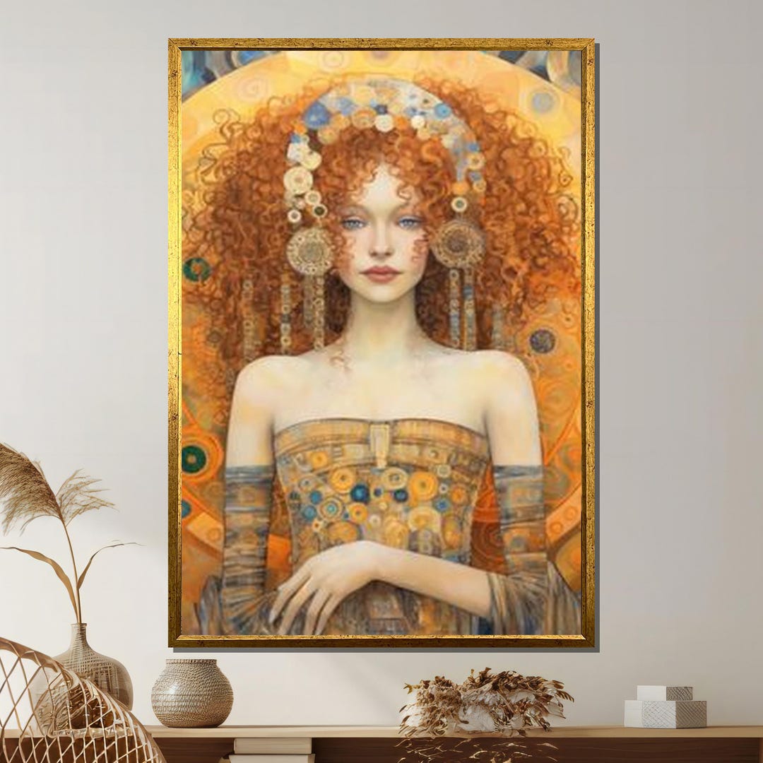 Klimt Style Woman Portrait, Redhead Goddess Canvas, Art Nouveau Wall ...