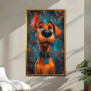 Whimsical Dog Portrait Canvas, Colorful Cartoon Dog Wall Art, Funny Pet Painting Print, Bold Expression Puppy Decor, Modern Animal Artwork