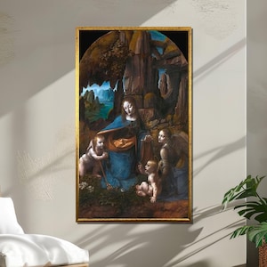 Leonardo da Vinci Virgin of the Rocks Canvas, Renaissance Religious Masterpiece Print, Classic Madonna and Child Wall Art, Wall Art Canvas