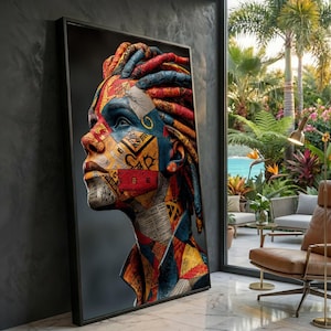 Abstrakte Patchwork Portrait Leinwand, moderne Wandkunst