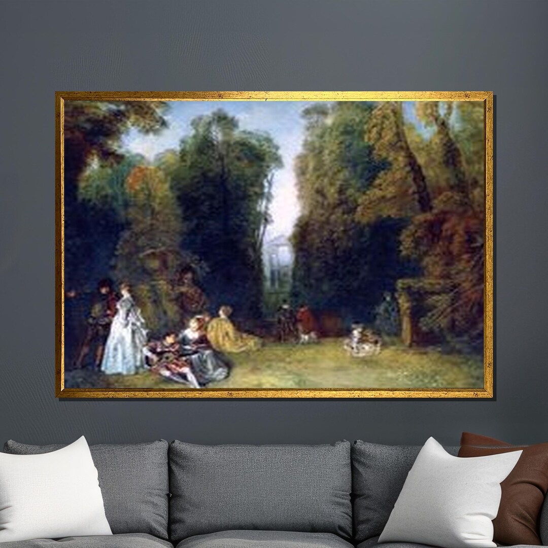 Watteau Back Rococo Jean-antoine Watteau Garden Gathering Canvas, Rococo Fête Galante Wall ...
