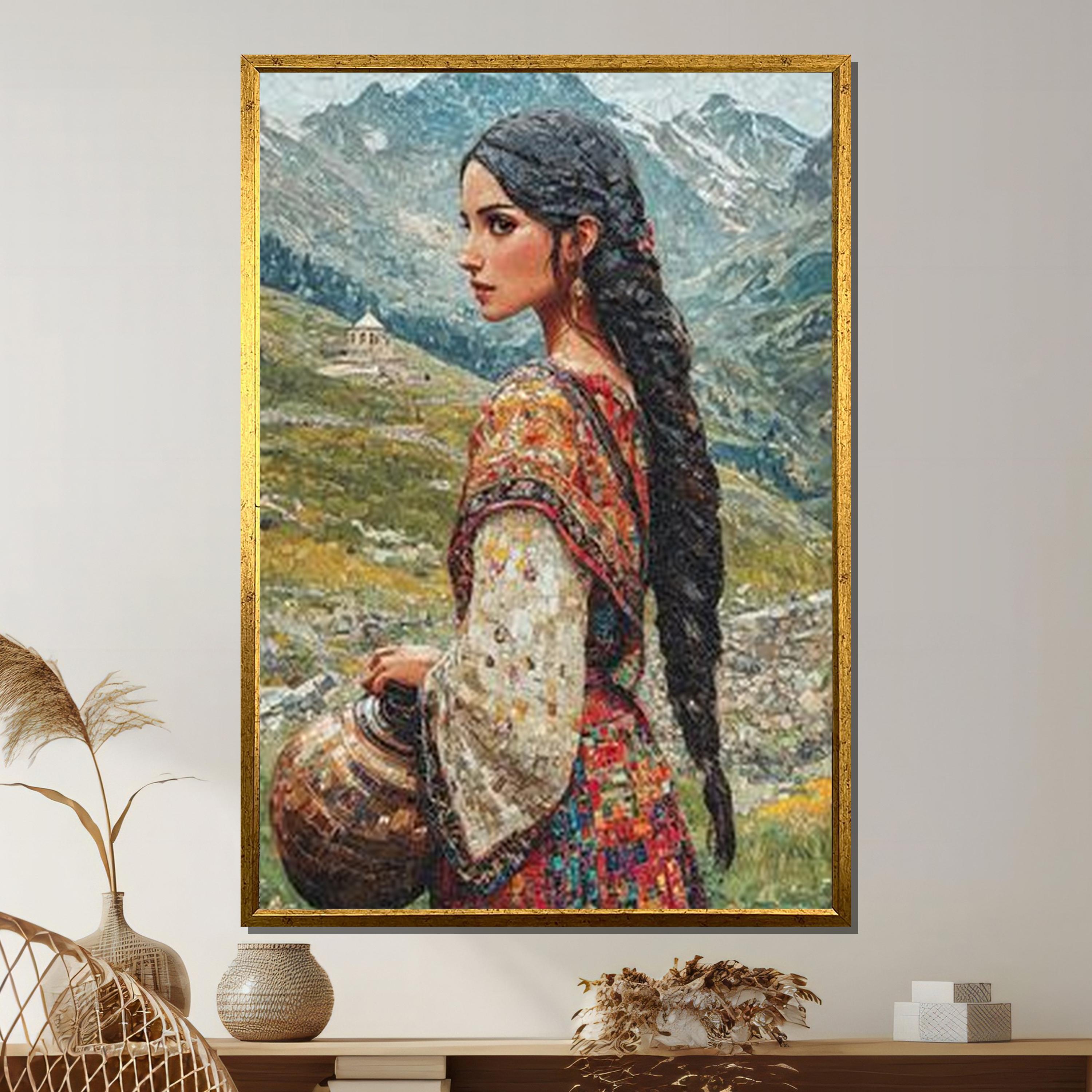 Mountain Village Woman Canvas,Traditional Ethnic Dress Wall Art,Rustic Cultural Portrait Print,Folk Heritage Artwork, Wall Art Canvas Design