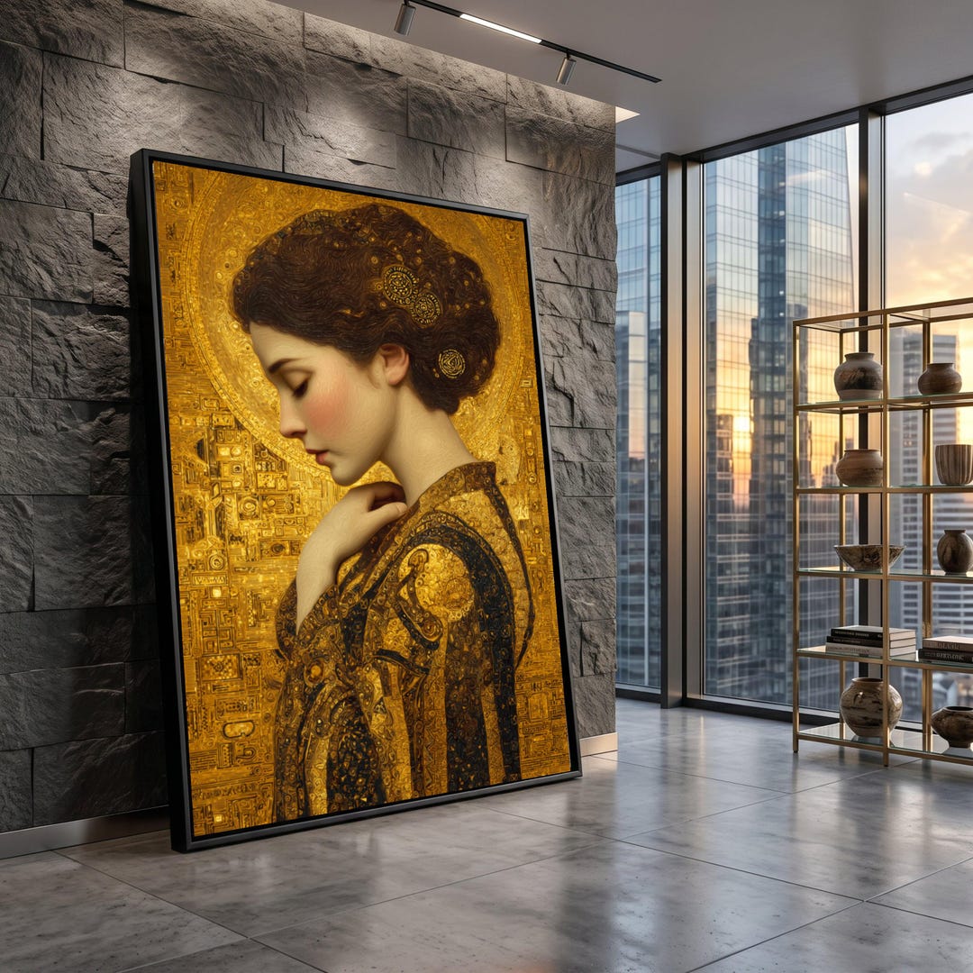 Woman Portrait Canvas, Klimt Style Wall Art, Gold Decorative Art ...