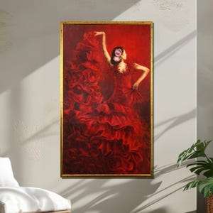 Flamenco Dancer Canvas Print: Spanish Red Dress Wall Art