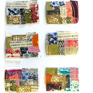 6 carte da gioco alterate dipinte a mano, diario spazzatura, effimeri, elementi di tecniche miste, collage di ritagli, arte, carta da giornale giapponese, carte artistiche assortite