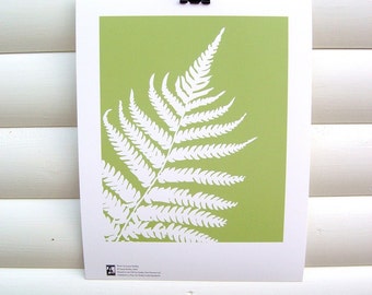 Botanical Art Print Green Fern Leaf - 10 x 8 Modern Nature Floral Garden Papercut