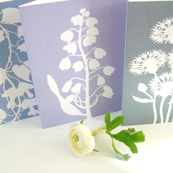 Botanical Papercut Greetings Cards (A5) - Set of Three in Blue