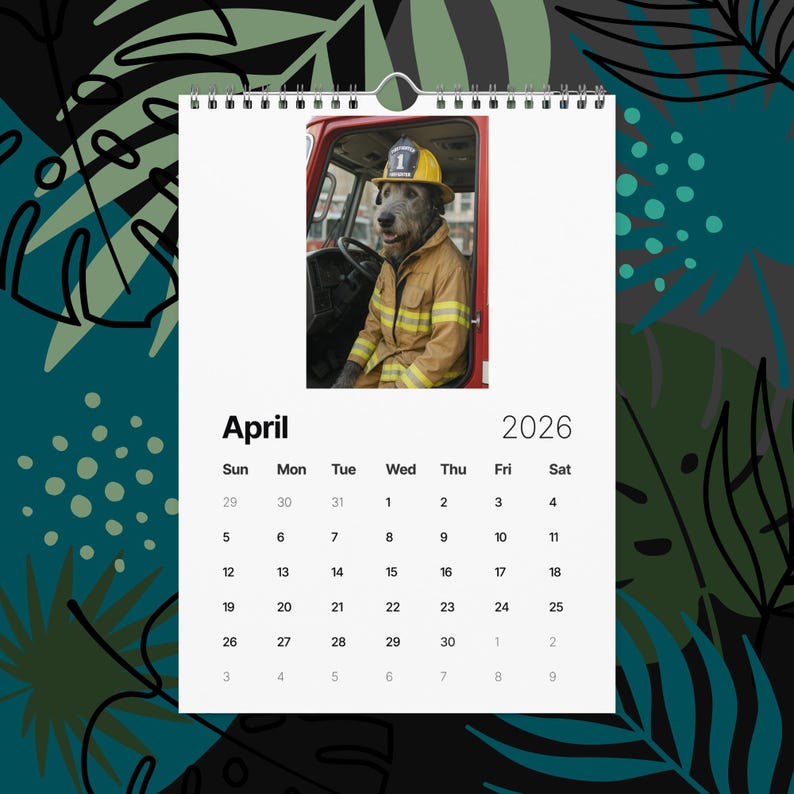 Irish Wolfhound Dogs With Jobs Calendar 2026 – Funny Irish Wolfhound Gift, Cute Dog Lover Wall Calendar, Irish Wolfhound Art, Pet Humor