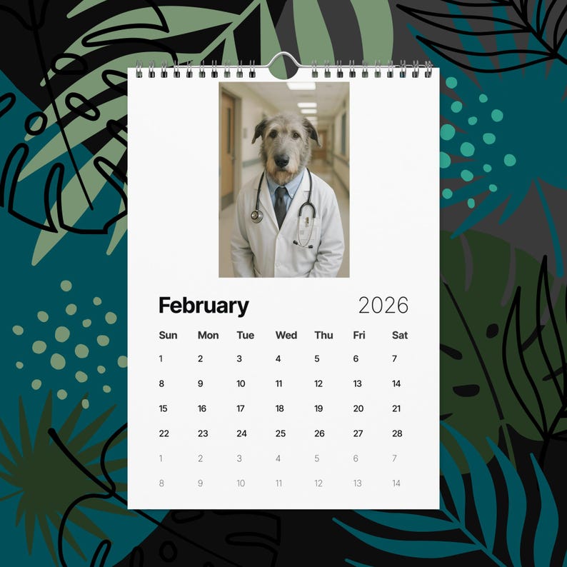 Irish Wolfhound Dogs With Jobs Calendar 2026 – Funny Irish Wolfhound Gift, Cute Dog Lover Wall Calendar, Irish Wolfhound Art, Pet Humor