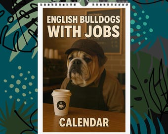 Funny English Bulldog Dogs with Jobs Calendar 2026 – English Bulldogs Dressed as Professionals – Dog Lover Gift, Wall Calendar Bulldog Fans