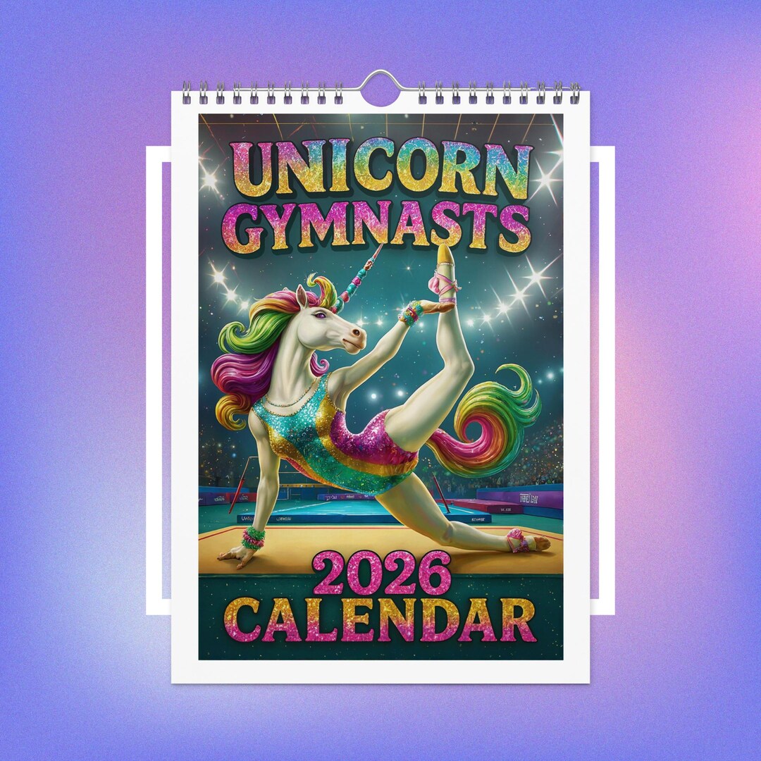 2026 Unicorn Gymnastics Wall Calendar Funny Colorful Leotard Unicorns 2026-unicorn-gymnastics-wall-calendar-funny-colorful-leotard-unicorns