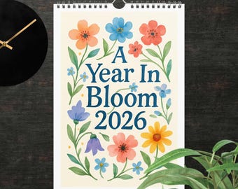 Vintage Botanical Flower Calendar 2026 – Monthly Art with Lavender, Peonies, Daisies – Floral Art Print Gift for Gardeners & Plant Lovers